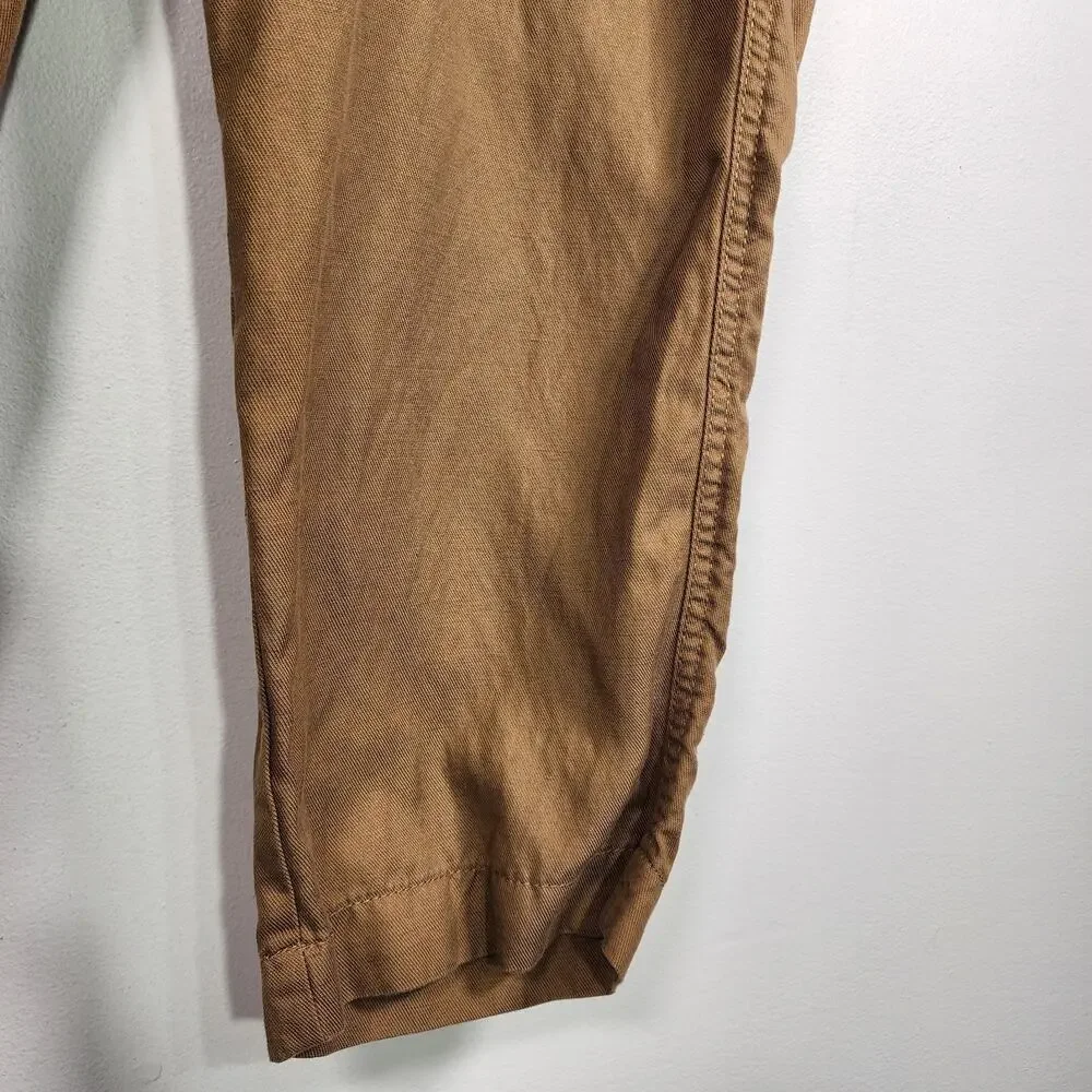 Banana Republic Women's Linen Blend Tapered Crop Pants Tan Pull On XL Pockets